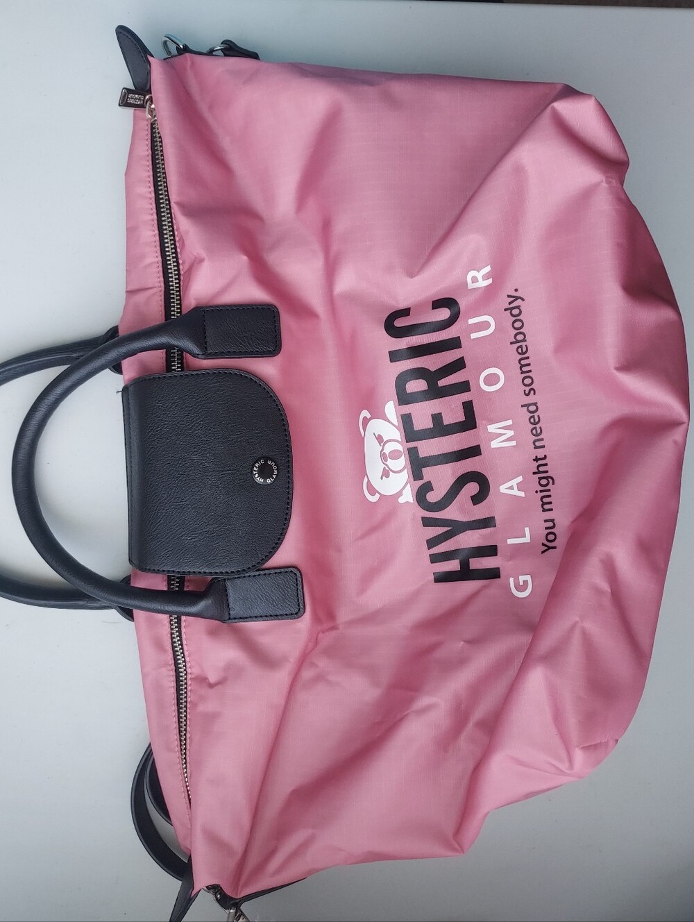 HYSTERIC GLAMOUR Pink bear pattern Tote Bag with Black Handles